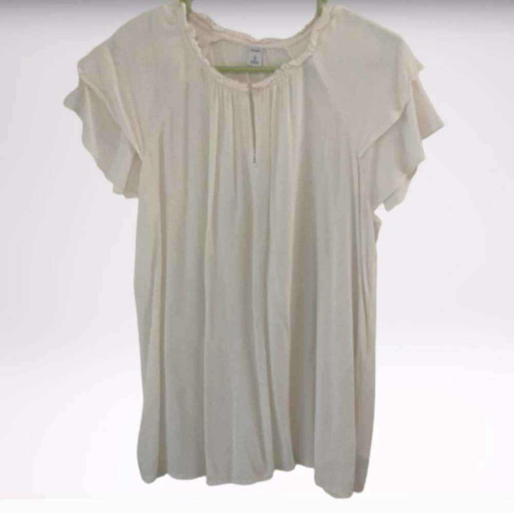 NWT, Old Navy Double Flutter Short Sleeve Ruffle Top, Size Medium, Creme/Ivory